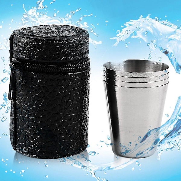 1 Sett med 4 Rustfritt Stål Campingkopp Mugg Kaffe Te Etui