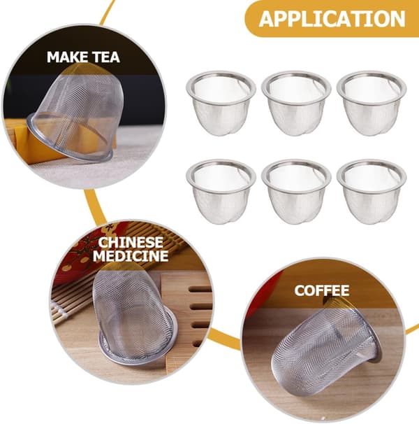 Te-infuser i rustfrit stål 6 stk. finmaskede te-si til løsbladste, praktisk
