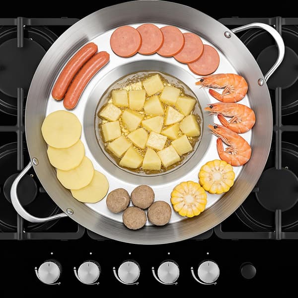 Flat konkav stekepanne non-stick stekepanner i rustfritt stål, solid konstruksjon