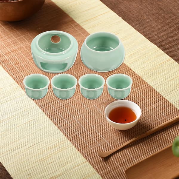 Keramisk Sake Serveringsflaske og Koppsett med Komfyr og Varmebolle