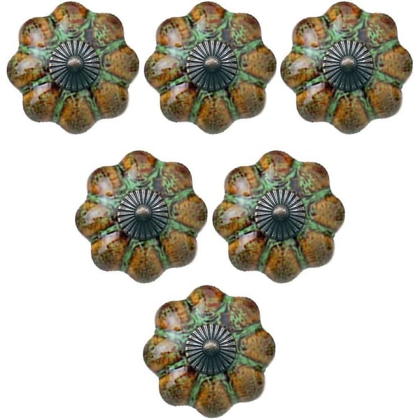 Sett med 6 gresskarform, glasert keramisk skuffetrekk i europeisk stil (grønn)