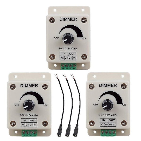 3 st Dc12-24v 8amp Monokrom Dimmerkontroll för LED
