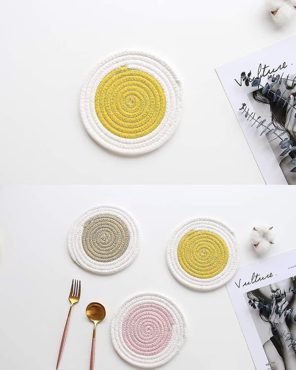 Vevede Placemats i Bomull, Runde, Vaskbare, Varmeisolerende Panneunderlag