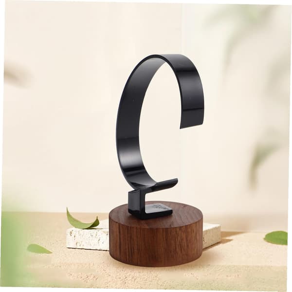 Sort valnøddetræbase Akryl C-ring Urholder Minimalistisk Armbåndsdisplaystander