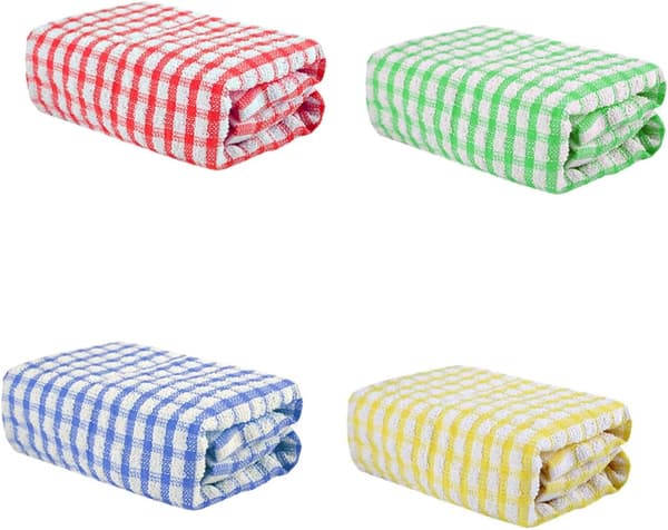 4-pack disktrasor, absorberande kökshanddukar för diskrengöring, förtjockad design, rutmönster