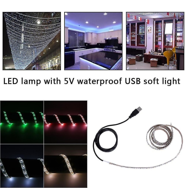 Ultralyssterk 1m SMD 3528 vanntett 60 LED USB Strip Light