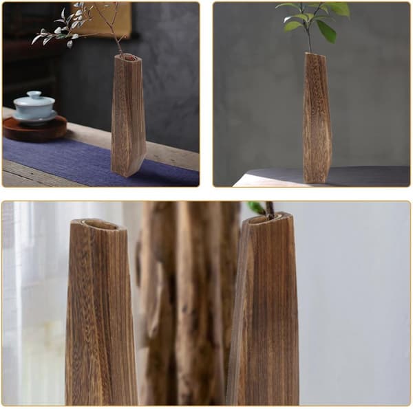 Træ Blomstervase Kaffe Rustik Bondegårdsstil Lille Størrelse Design Velfremstillet Træ
