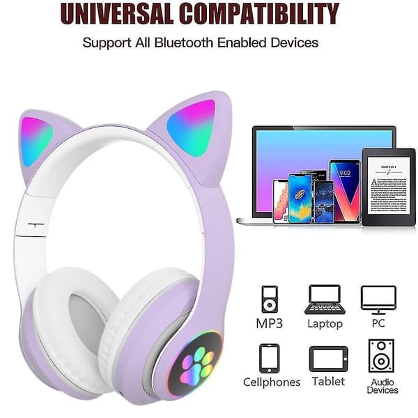 Bluetooth-headset med kattöron, stereoljud, över öron, spelheadset, bas, brusreducerande hörlurar