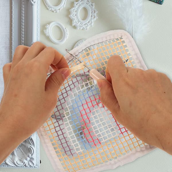 DIY Broderi Coaster Kit Regnbue Lys Beige Latch Hook Sett med Koppmatte Materialer