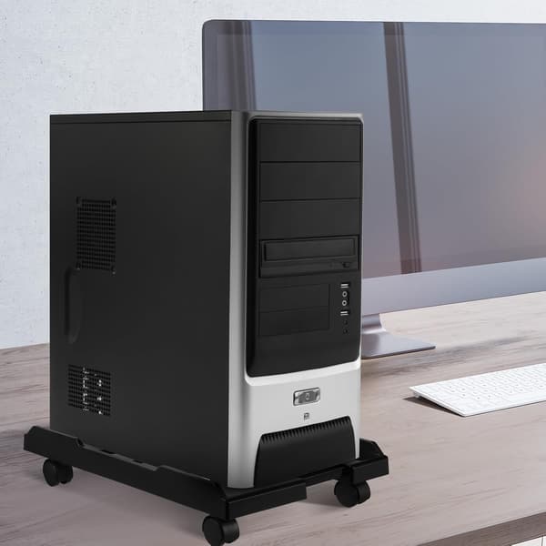Computer Tower Gulvstativ Hjul ABS Teleskopisk PC-montering Bærbar Multifunktionel Computerstativ Sort