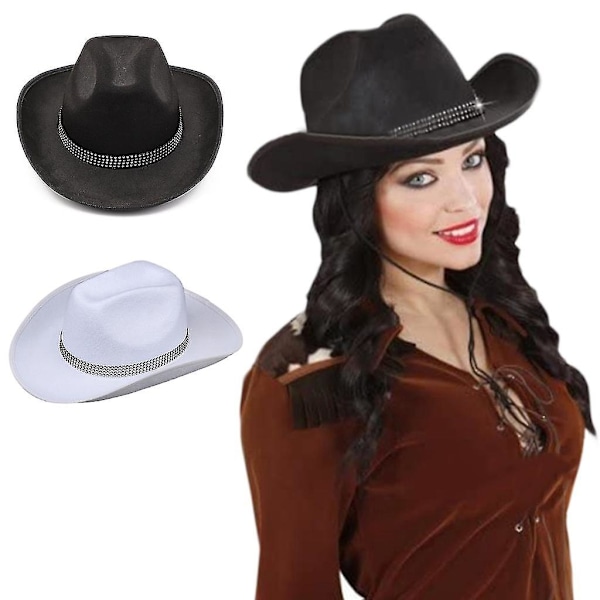 Western Cowboy Hat med Bred Skygge, En Størrelse, Festkostume, Voksenhatte White