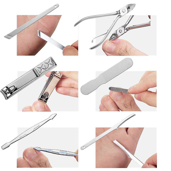 Pedikyr- och Manikyrset med Nagelklippare, 18-delad Nagelbands-tryckare Nagelfiler Nagelsaxar Nagelvård Reseskönhetsset