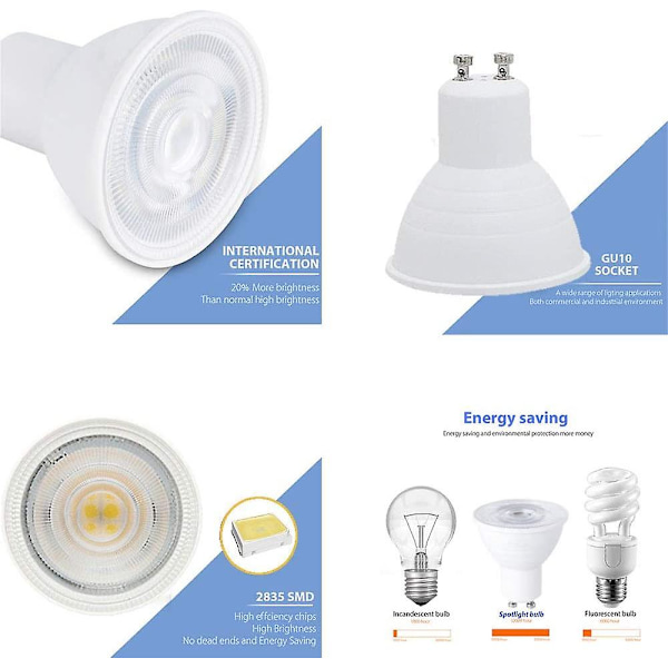 6 kpl GU10 LED-lamppuja, 6 W, 220-240 V, neutraali valkoinen 4000 K, 600 lm