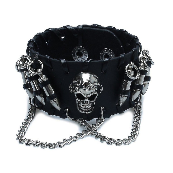 Svart Gothic Pu Leather Bullet Skull Armbånd Armbånd