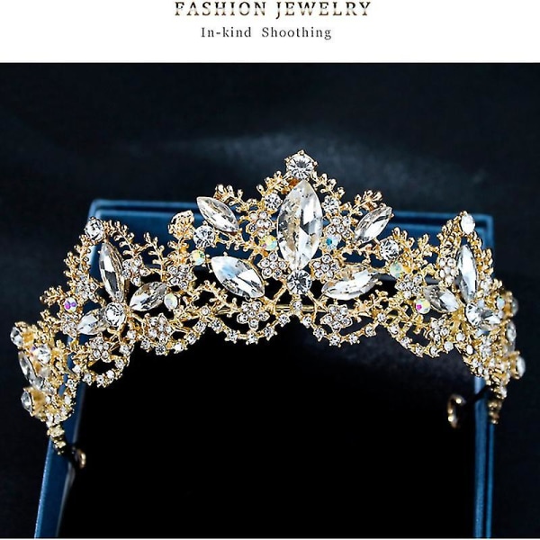 Elegant Crown Luxury Crystal Pandebånd Hårtilbehør til bryllupsfest (gyldent)