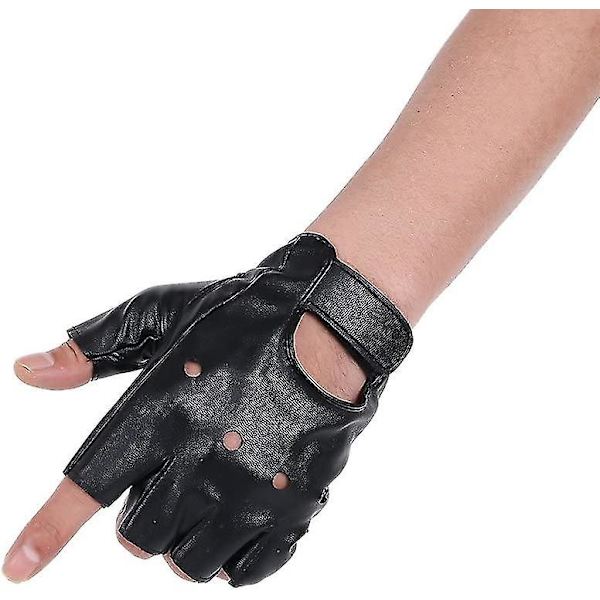 Mænd PU Læder Punk Halvfinger Hullet Handsker Sort