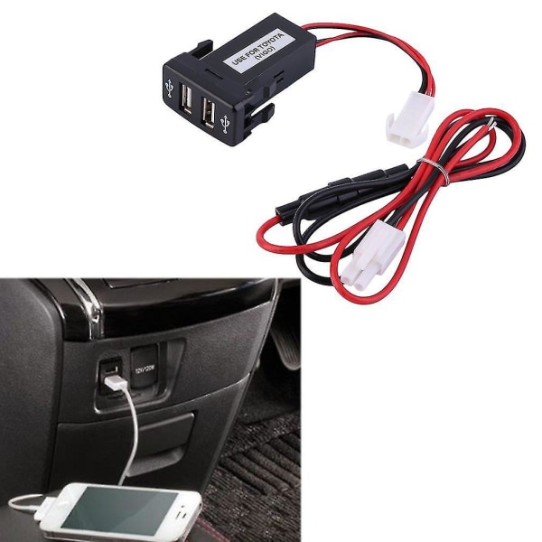Auto Car 2.1A dobbel USB-lader + lydinngang for Toyota Vigo