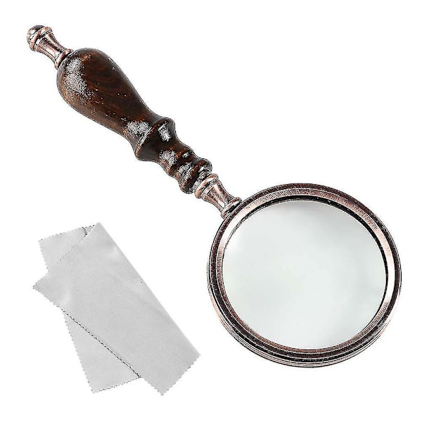 Forstørrelsesglass 10x Antikk Kobber Trehåndtak