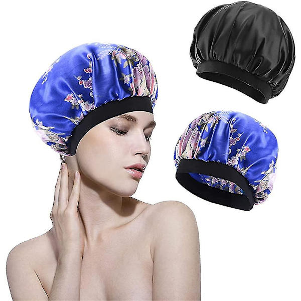 2 st Satin Bonnet Nattmössa, Justerbar Satin Sovhuva för Vuxen