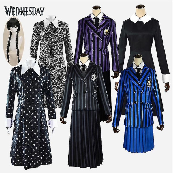 Onsdag Addams The Addams Nevermore Costume Uniform Suit Set Kvinneklær L Style 5