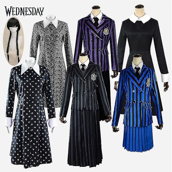 Wednesday Addams The Addams Family Nevermore Kostyme Uniform Dresssett Kvinneklær XL Wig 1