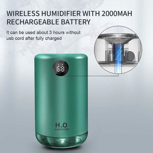 Luftfuktare, 500 ml Cool Mist Bärbar Luftfuktare med stor kapacitet Batteridriven, USB