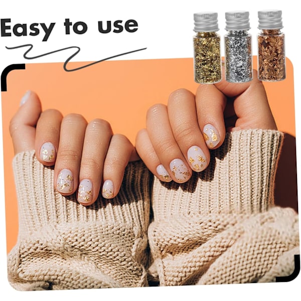 Guld Folie Dekorationer Kit Glitter för Naglar Guldflingor för Nagelkonst Set med Imitationsflingor
