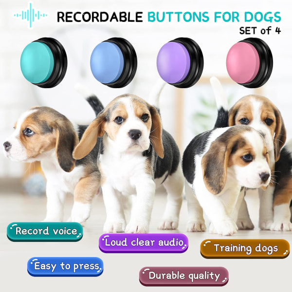4 värin tallennuspainike, koiran painike kommunikointiin lemmikkieläinten koulutussummeri, 30 sekunnin tallennus ja toisto, hauska lahja oppimiseen Office Home - 8 Colon pakkaus