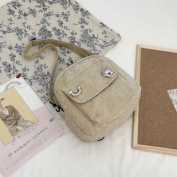 Kvinnors Corduroy Ryggsäck Väska Konvertibel Dammode Casual Dagryggsäck Resa Liten Skol Axelväskor Brown