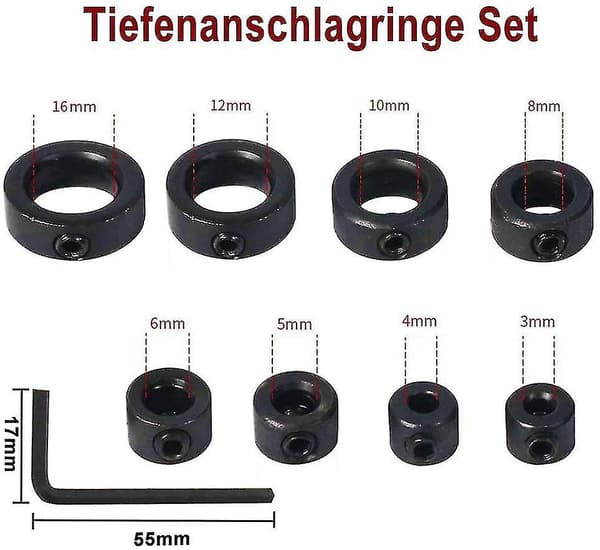 Bor Dybdestop 8 stk Dybdestop Borbit Positioner Ring Krage Ring Positioner Med Hex Nøgle