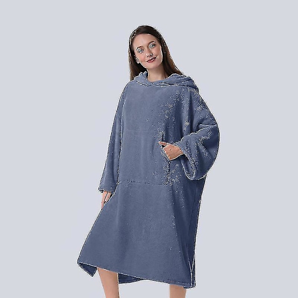Surf Cape Omklädningsrock, Super Mjuk Badrock Omklädningshandduk Med Fickor Och Huva För Utomhus Inomhus blue