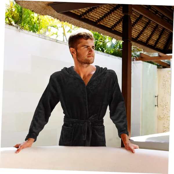 Badekåbe til mænd med hætte Håndklædekåbe Sort Polyester Badekåbe til mænd One Size Letvægts Brusekåbe