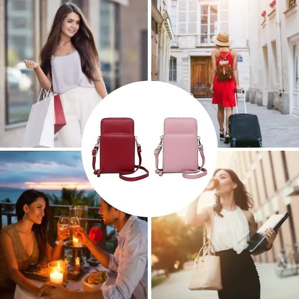 Crossbody Mobiltelefonväska PU-Läder Axelväska Oblong Messenger Handväska Rosa Messenger
