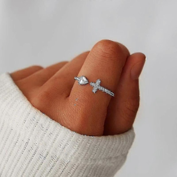 Til Min Datter - Jeg Tror På Dig Ring Justerbar Åben Kors Hjerte Smykke Gave_ok