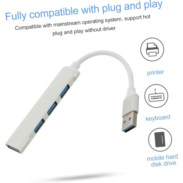 USB-hubb 4 Portar USB Förlängningssplitter Aluminiumlegering Datahubb USB3.0 Datoradapter Överbelastningsspänningsskydd