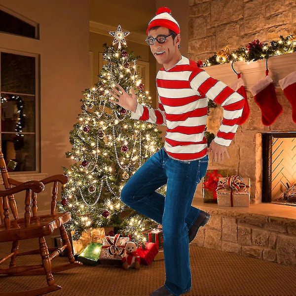 Kostyme for Where's Wally-forestilling Kvinners innovative kostyme Menners Barnhatt Rekvisit Briller L For Man