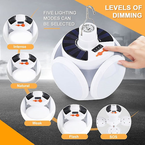 Campinglampa Solenergi Nöd Bärbar Campinglykta USB Laddningsbar Med 5 Lägen SOS Vattentät Vikbar LED Campinglampa Tältlampa För Utomhus Hi