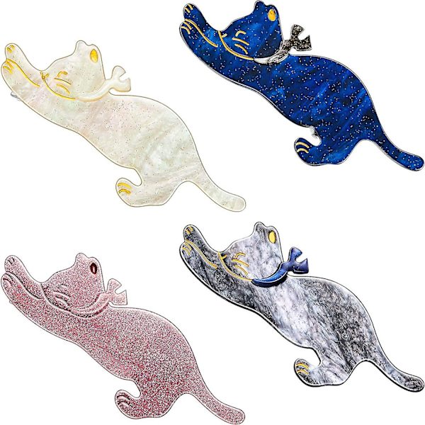 4 Stykker Harpiks Kat Hårklemmer Kat Hårklemme Kitty Hårspænder Kat Andenæb Hårklemmer