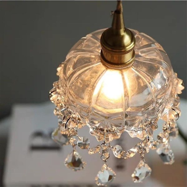 Retro messing glas lille lysekrone krystal lampe gang 0a11 | Fyndiq