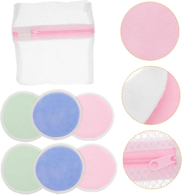 Genanvendelige makeupfjernerpuder af bambusfiber, 7 stk. sæt, vaskbare ansigtspuder