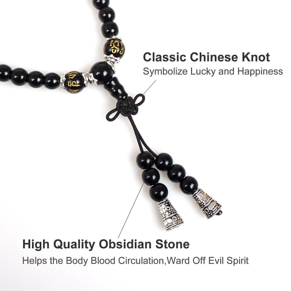 Smycken, 6 mm Obsidian 108 Buddhist Prayer Mara Beads Tiger Eye Gemstone Armband Halsband
