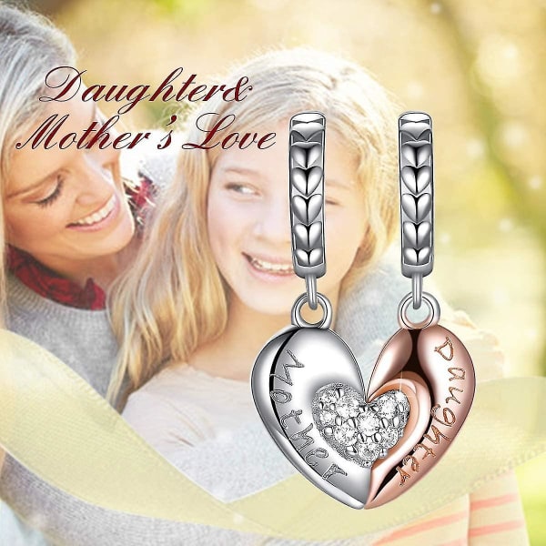 Mor Datter hjerte kjærlighet sjarm perle til armbånd 925 sterling sølv sjarm gave