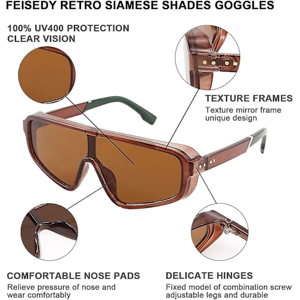 Retro One Piece Aviator Kvadratiska Solglasögon Sport Siamese Shades Goggles För Män Kvinnor B2722