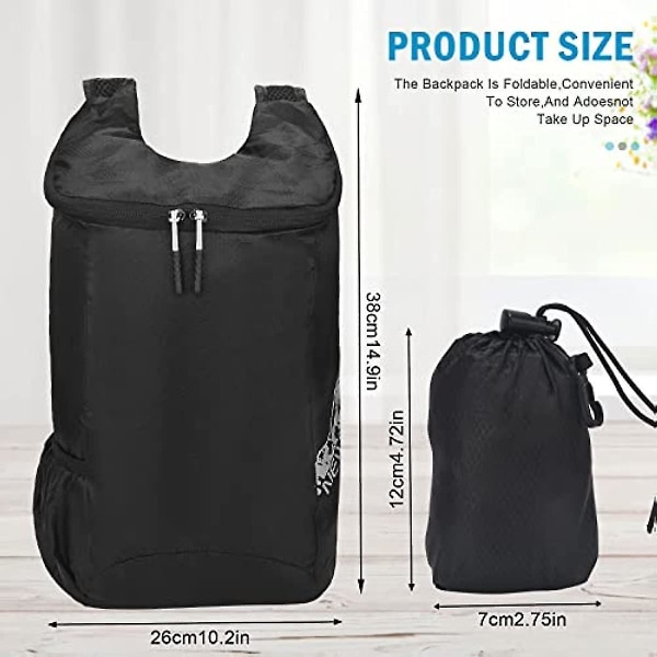 Ultralätt Vikbar Ryggsäck Packbar Ryggsäck Liten Svart Ryggsäck Packbar Dagryggsäck Vandring