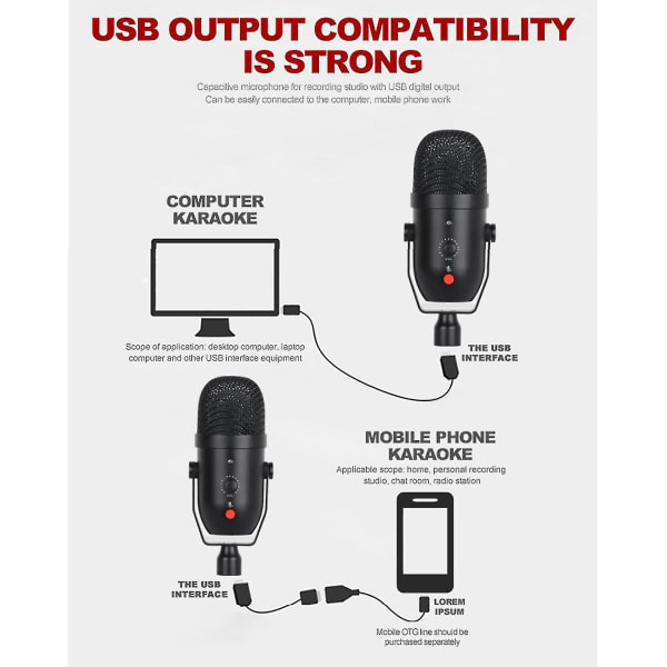 USB-kondensatormikrofon, En-knapps tyst läge, skrivbordsmikrofon