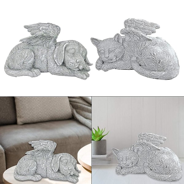 Hunde- og katteengel-minnesmerke-statue gravstein Resin håndverk