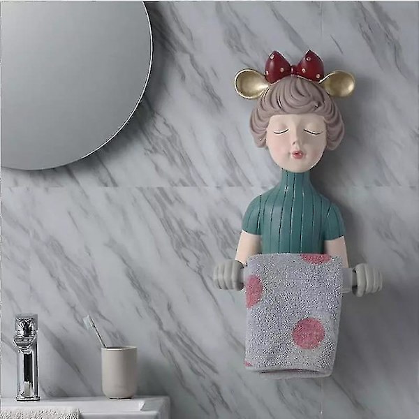 Søt jente resin statue med sløyfe - Papirhåndkleholder - Blå