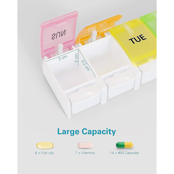 7 Dages Pilleboks Organizer - Pop-Up Ugentlig Tabletboks med 7 Store Rum