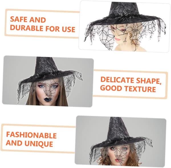 Sort net heksehat Halloween kostume tilbehør Cosplay fancy festhat One Size
