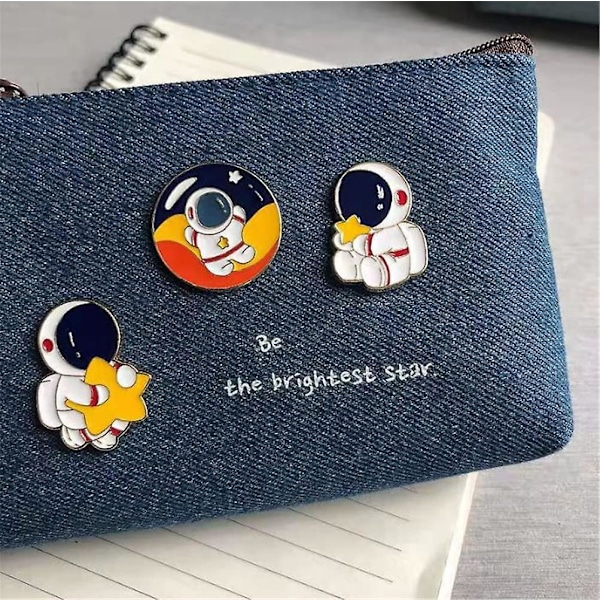 3-pack Astronaut Lapel Pins Emalj-märken Söta Brosch Pins Cartoon Rymd Pin Set Kläder Väska Jacka Tillbehör